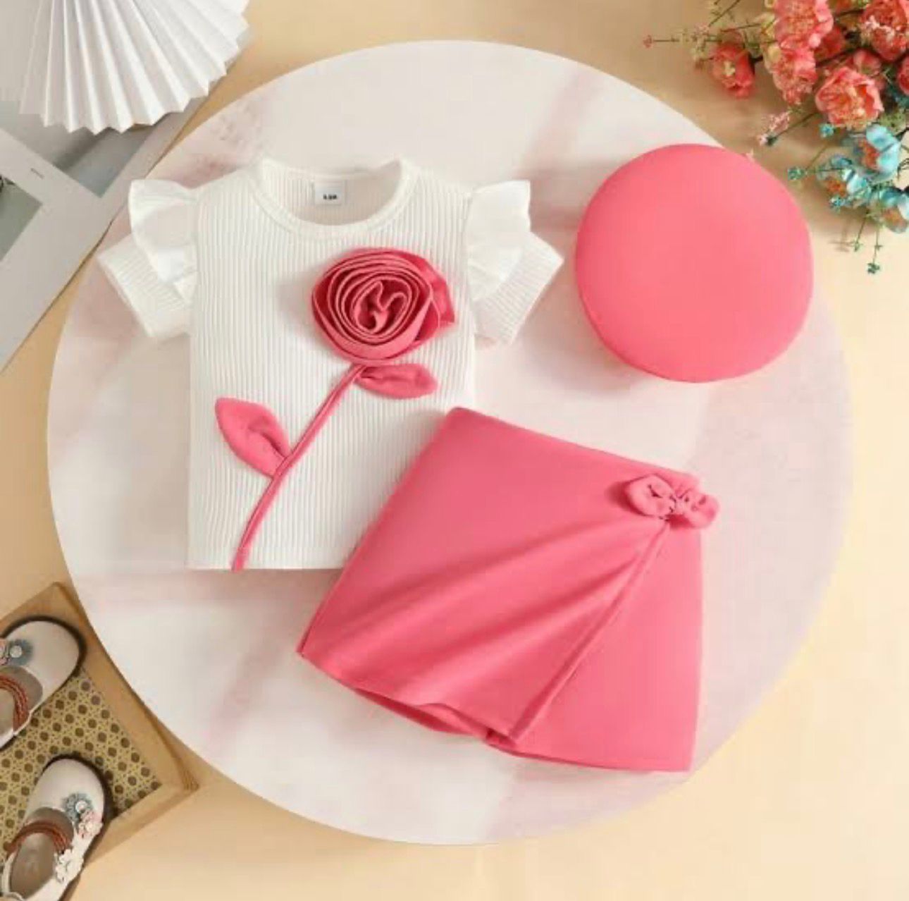 Rosette Bloom 2-Piece Girls Skirt Set