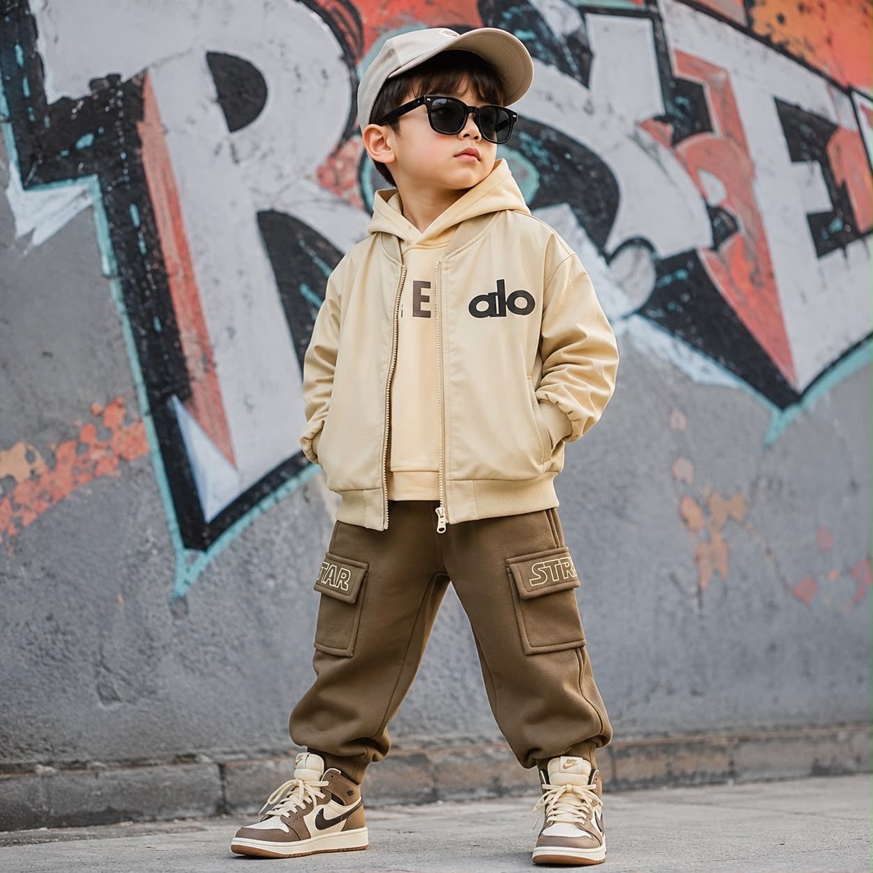 Boys Urban Leather Jacket Hoodie & Cargo Pants 3PC Set –3 Colors