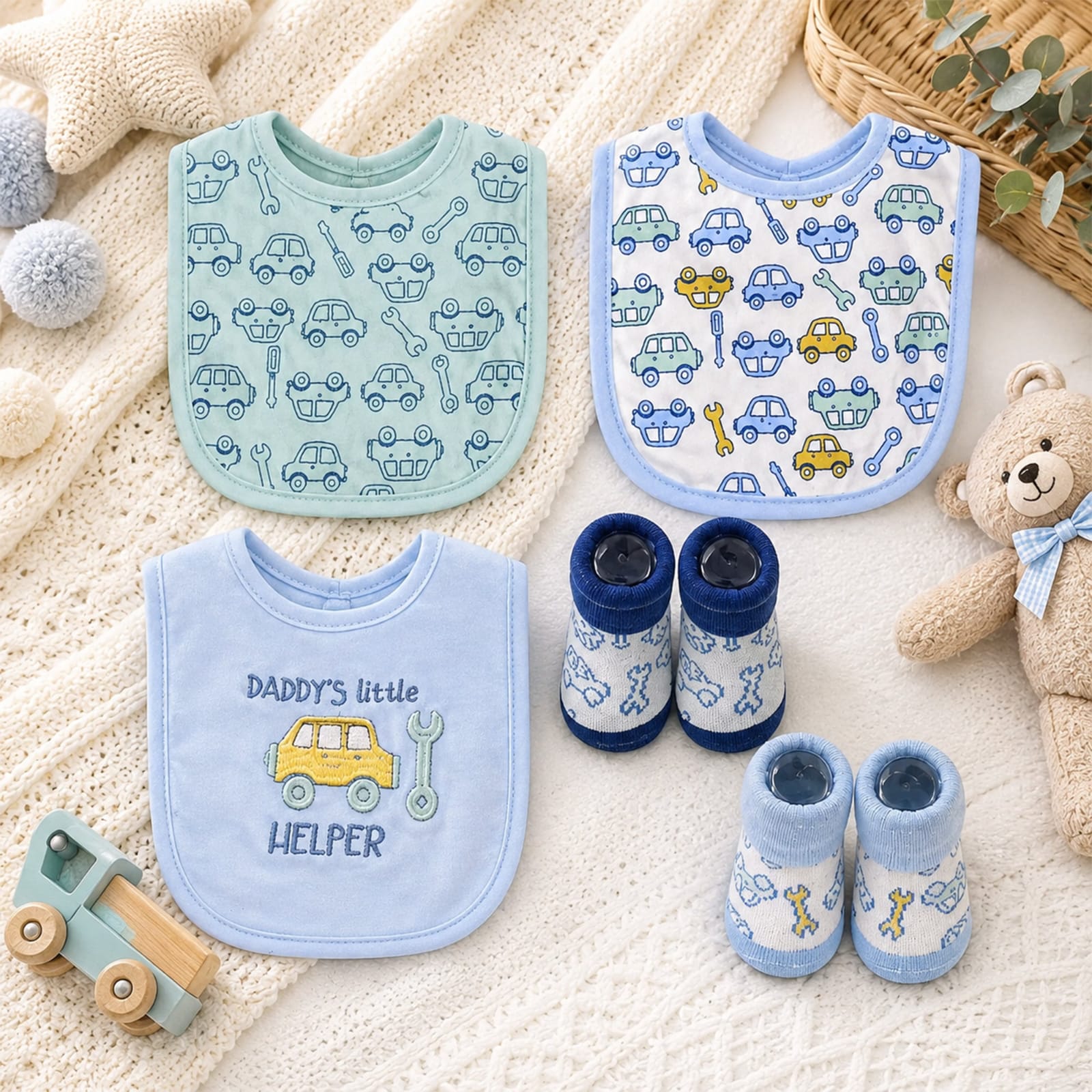Baby 5-Piece Bib & Sock Gift Set – Assorted Designs