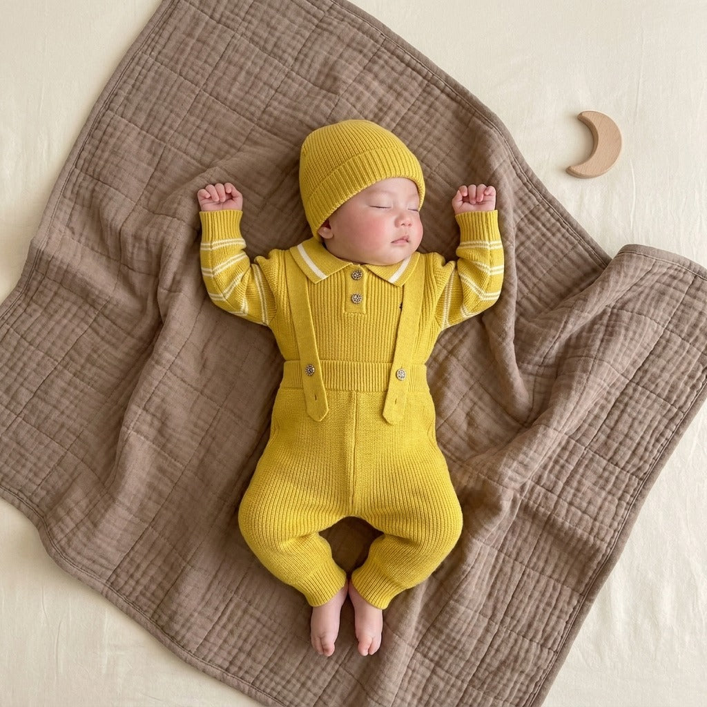 Baby Boys 3PC Knit Dungaree Set with Cap | Faba Kids