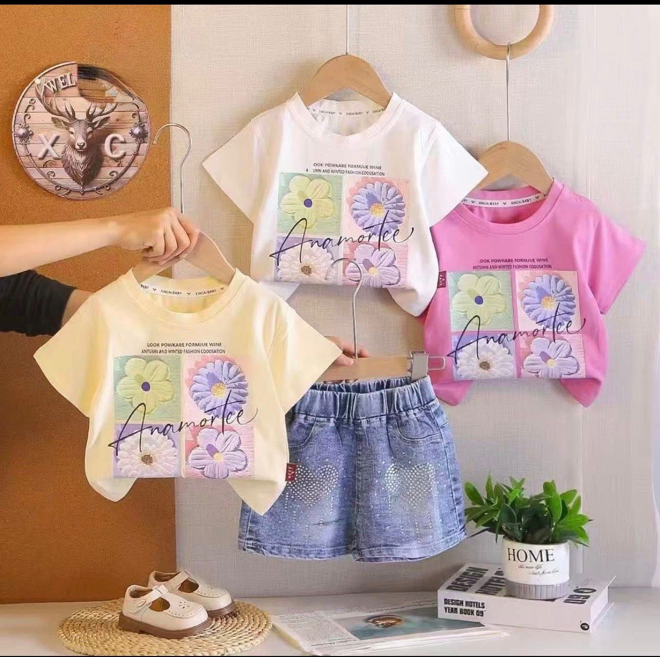 Bloom Heart Denim Shorts Set