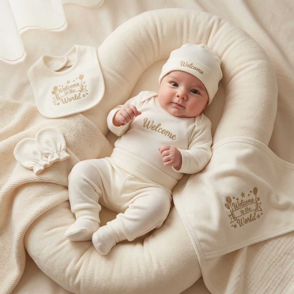8-Piece Newborn Polar Fleece Starter Set – Silver & Golden