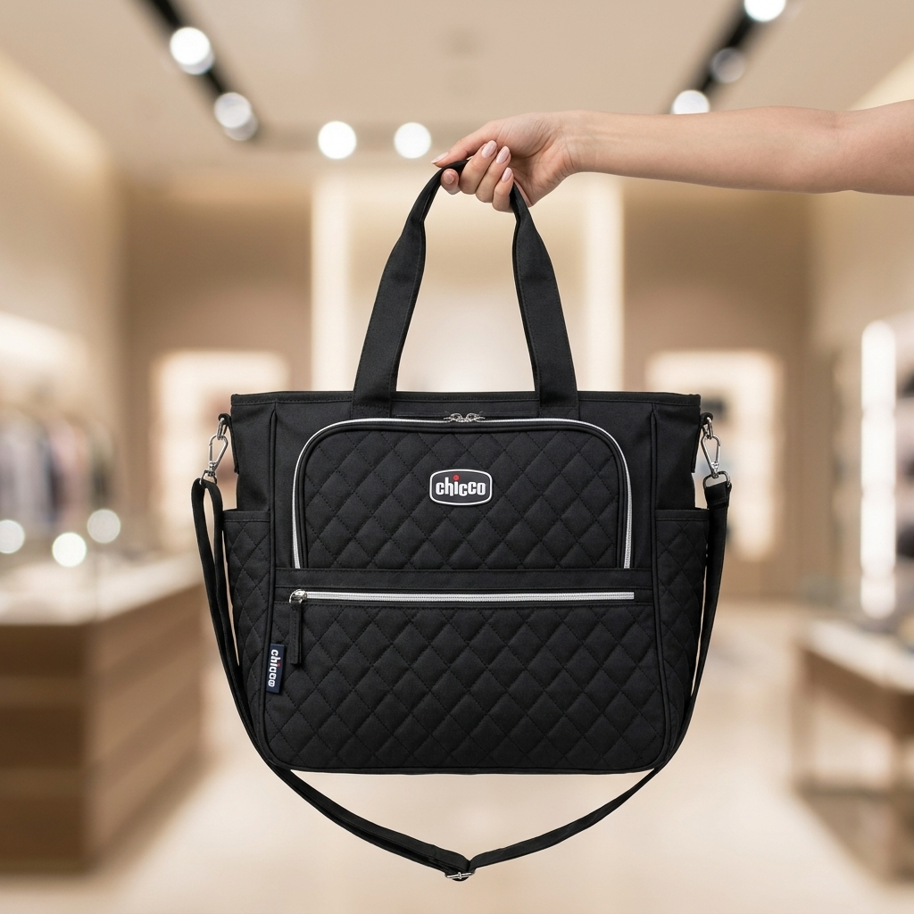 Black premium quilted mommy diaper bag