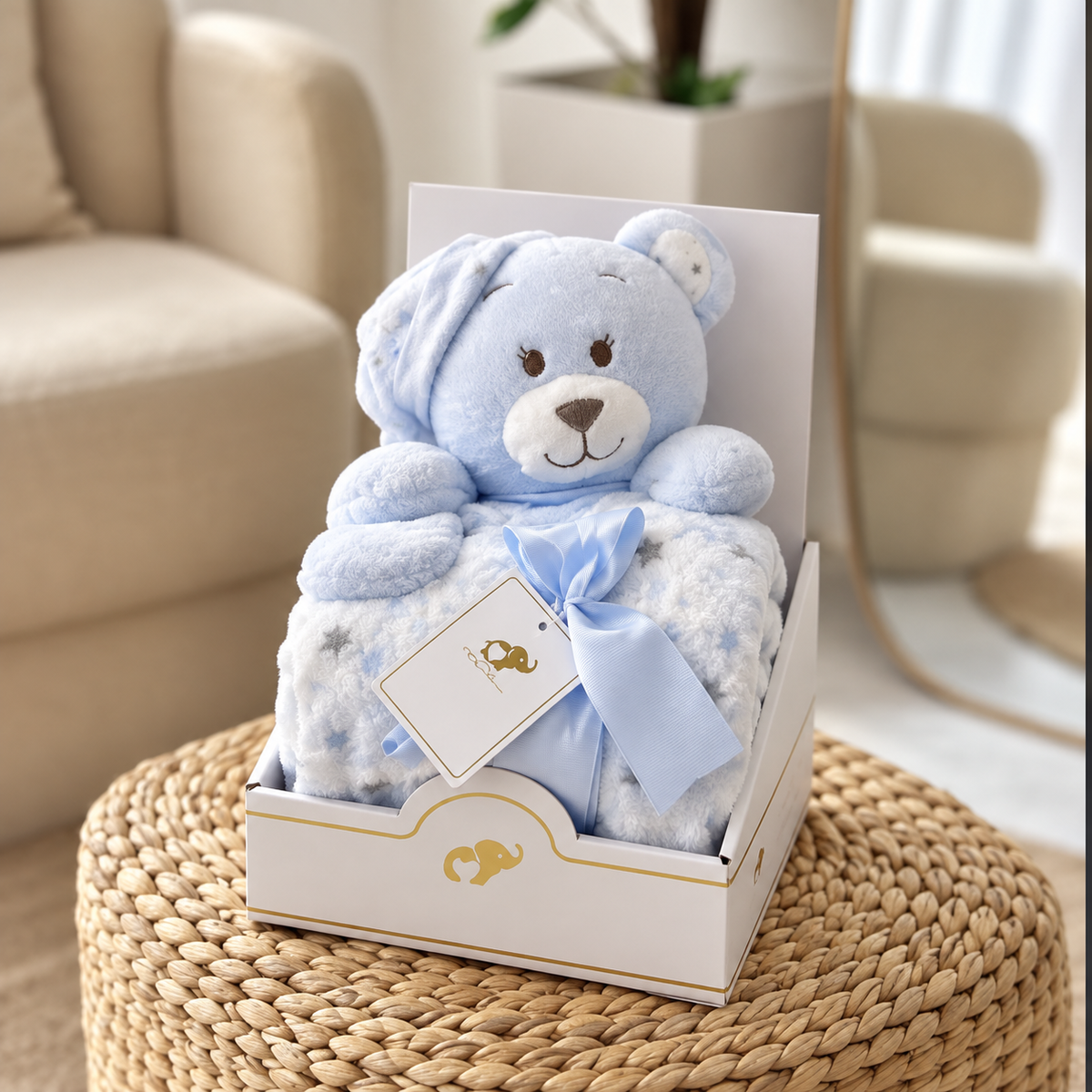 Blue plush teddy toy with baby blanket gift set - Faba Kids