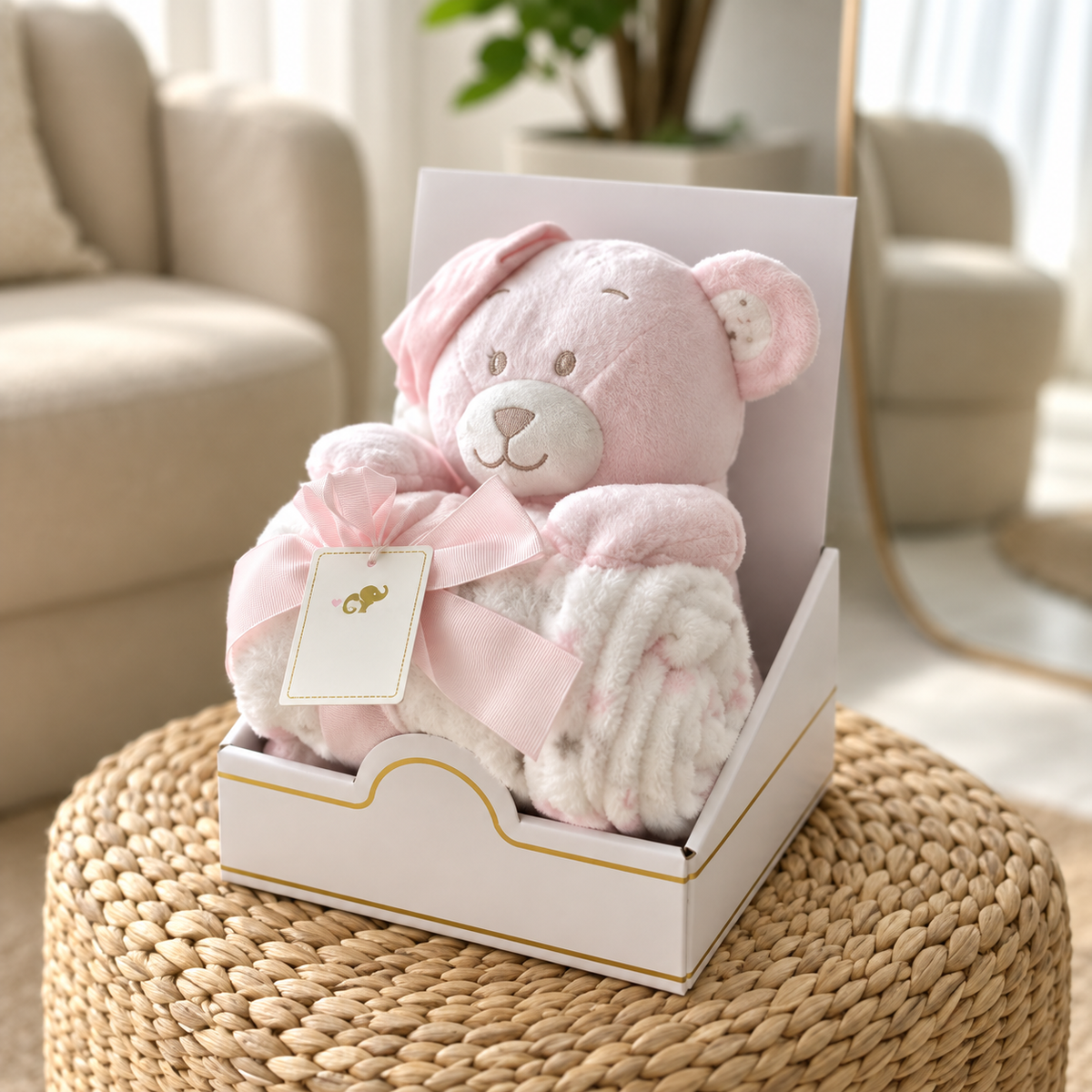 Pink plush teddy toy with baby blanket gift set - Faba Kids