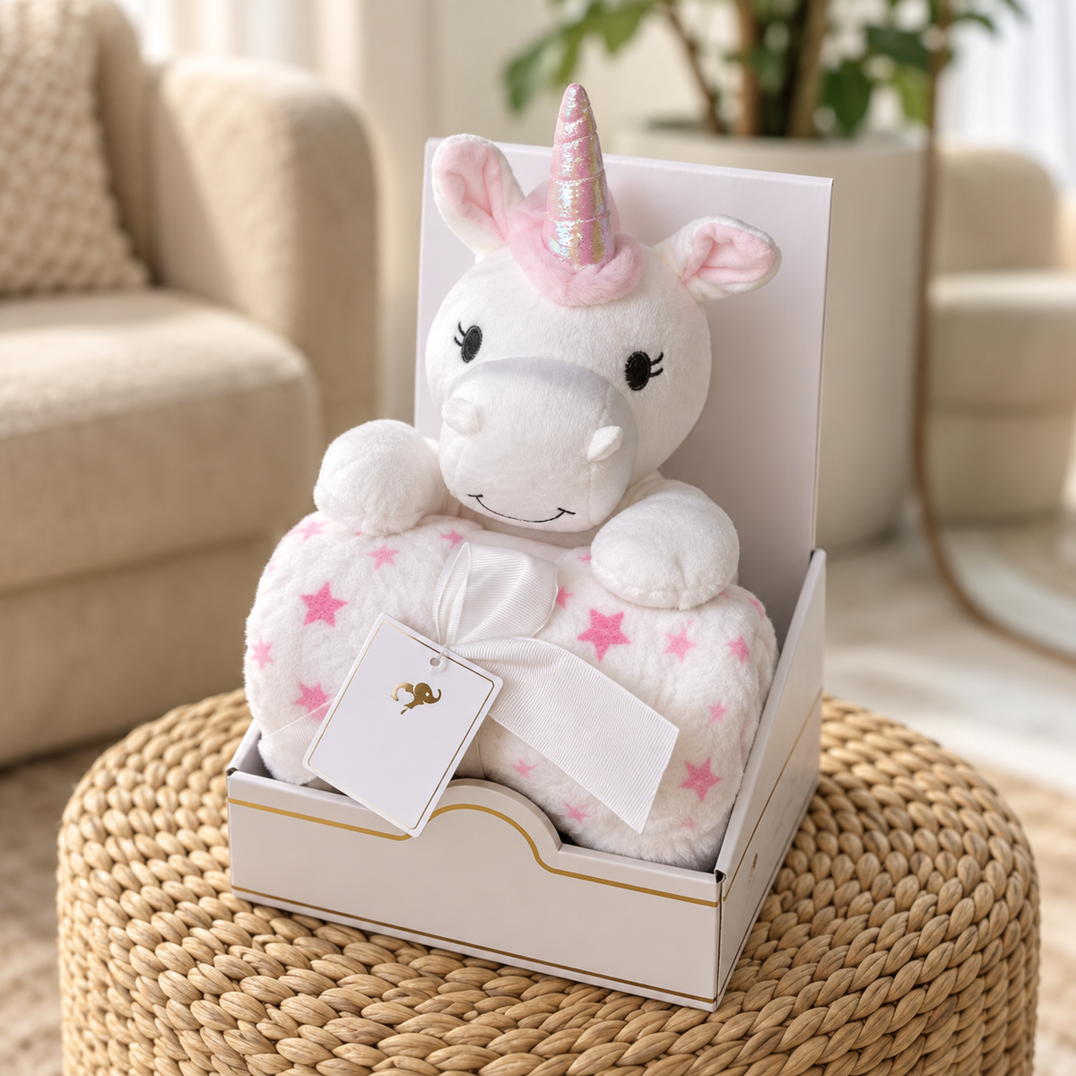 White unicorn plush toy with baby blanket gift set - Faba Kids
