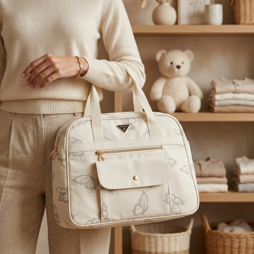 Cream premium butterfly mommy diaper bag