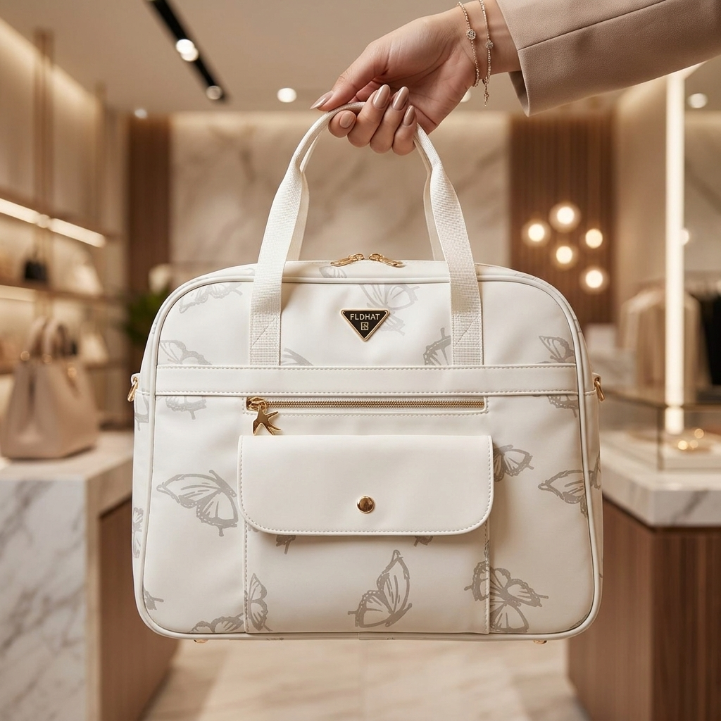 Cream premium butterfly mommy diaper bag front view