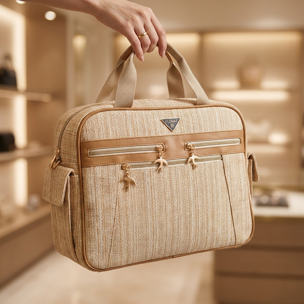 Beige premium textured mommy diaper bag