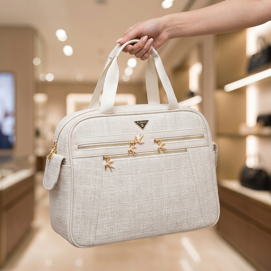 Cream premium textured mommy diaper bag