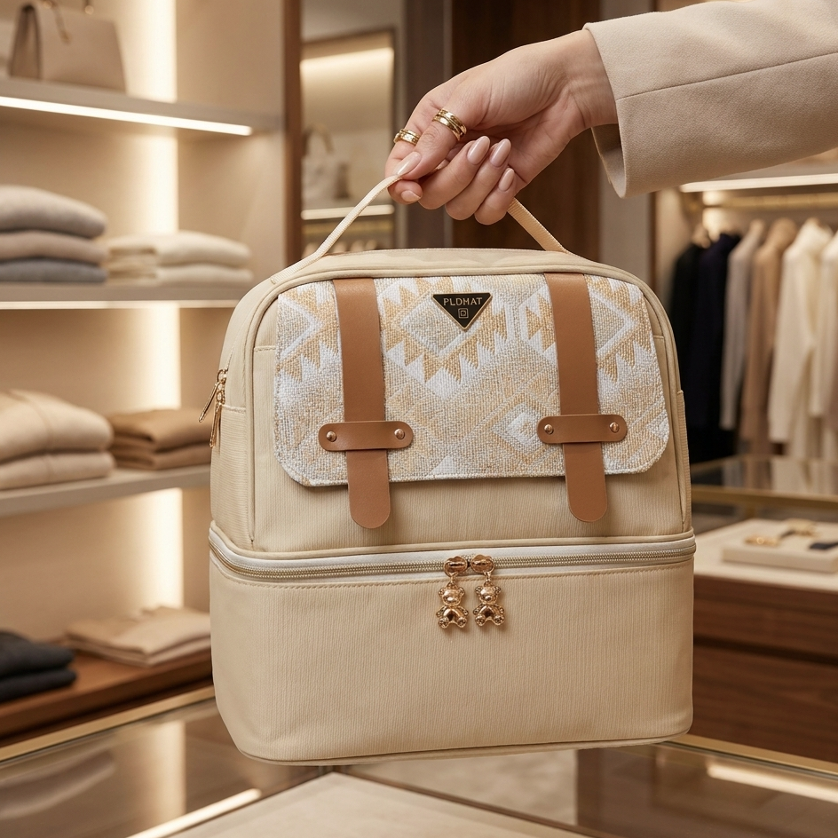 Cream luxury patterned mommy diaper bag