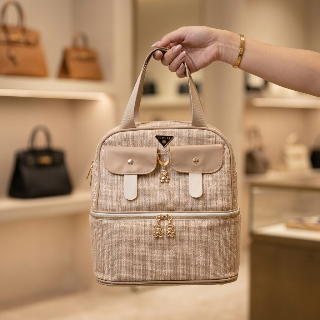 Beige luxury double-pocket mommy diaper bag for baby - Faba Kids