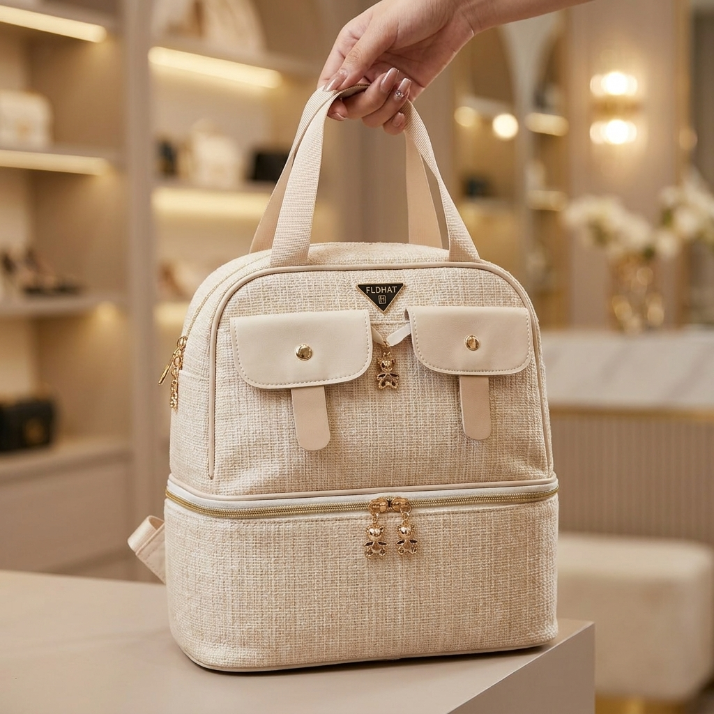 Cream luxury double-pocket mommy diaper bag for baby - Faba Kids