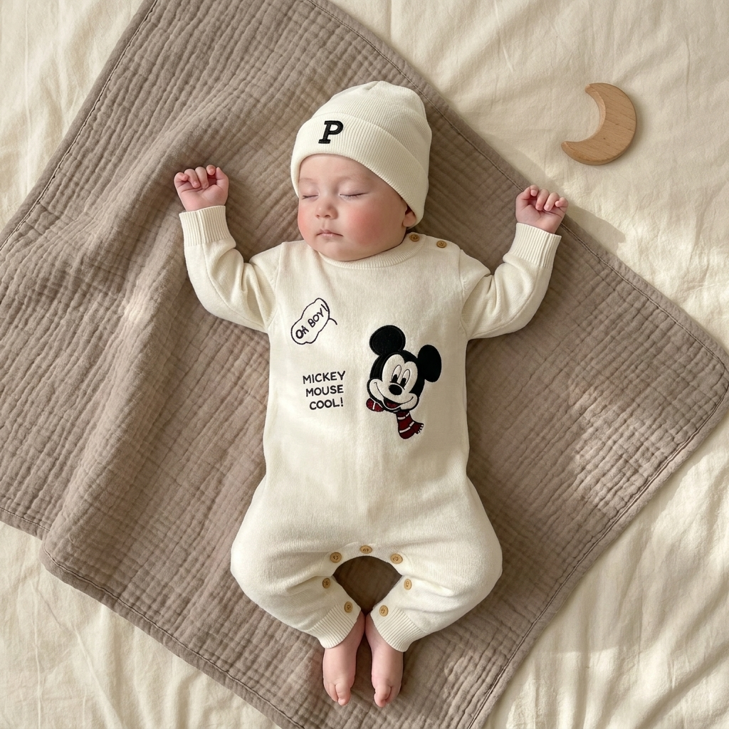 Cream 2pc baby romper and cap set for boys - Faba Kids