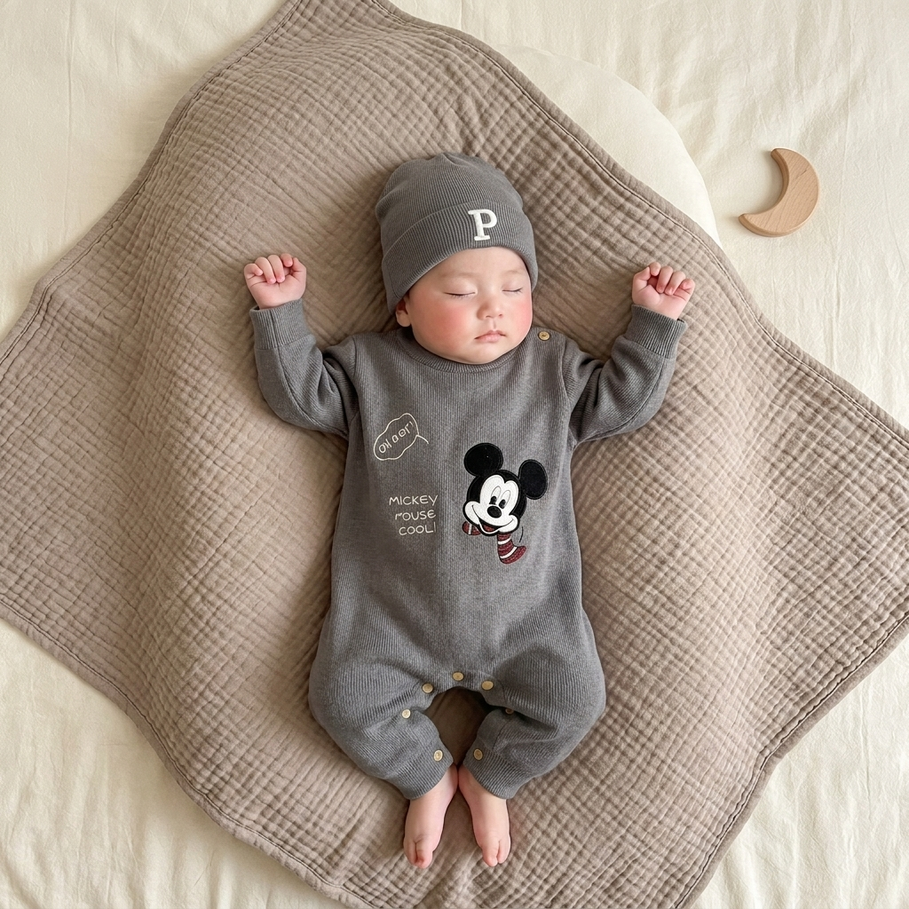 Grey 2pc baby romper and cap set for boys - Faba Kids