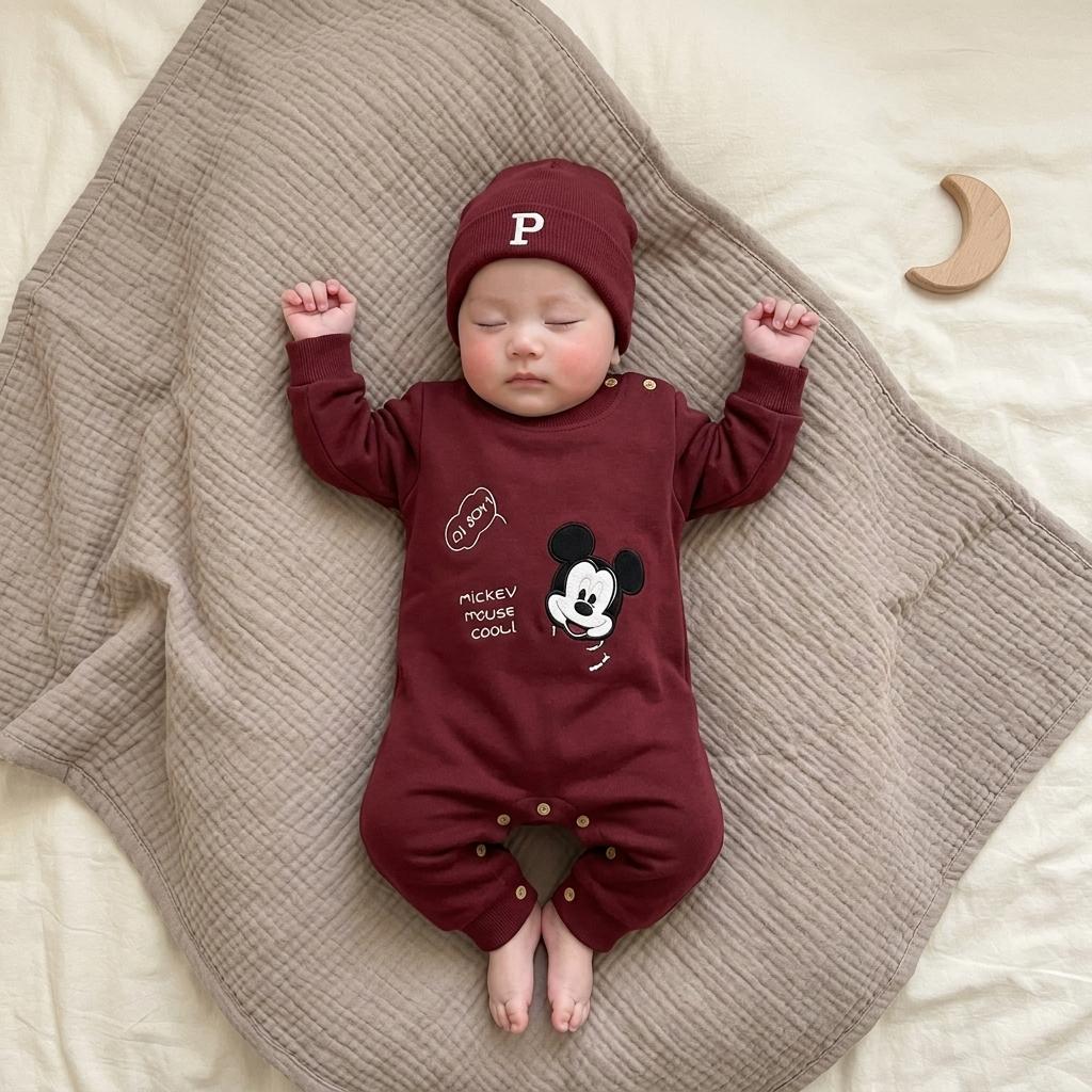 Maroon 2pc baby romper and cap set for boys - Faba Kids