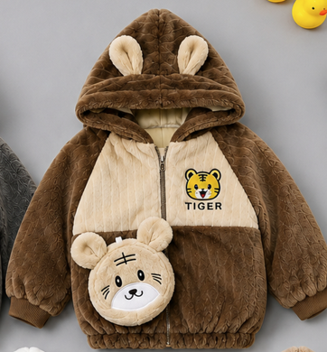 Kids Tiger Plush Hooded Jacket – 5 Colors