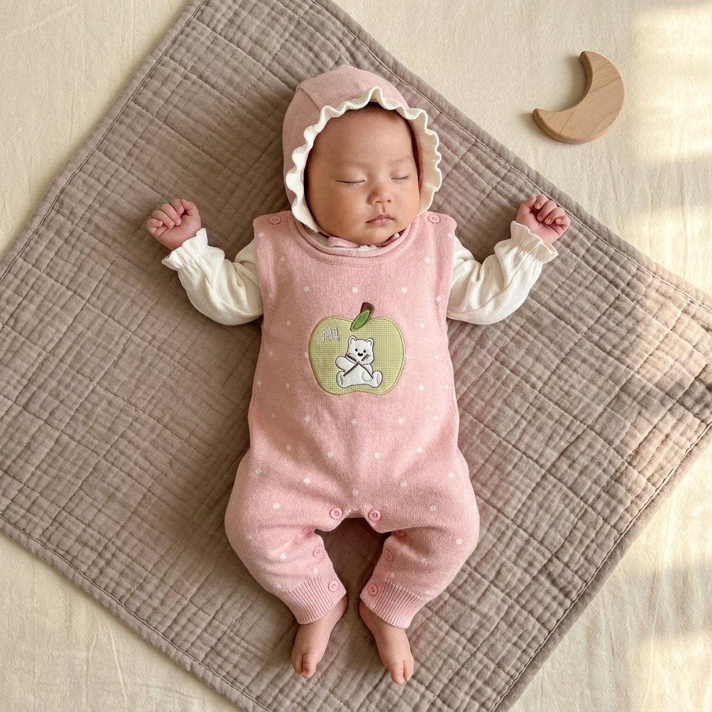 Pink 3pc apple dungaree set for baby girls - Faba Kids