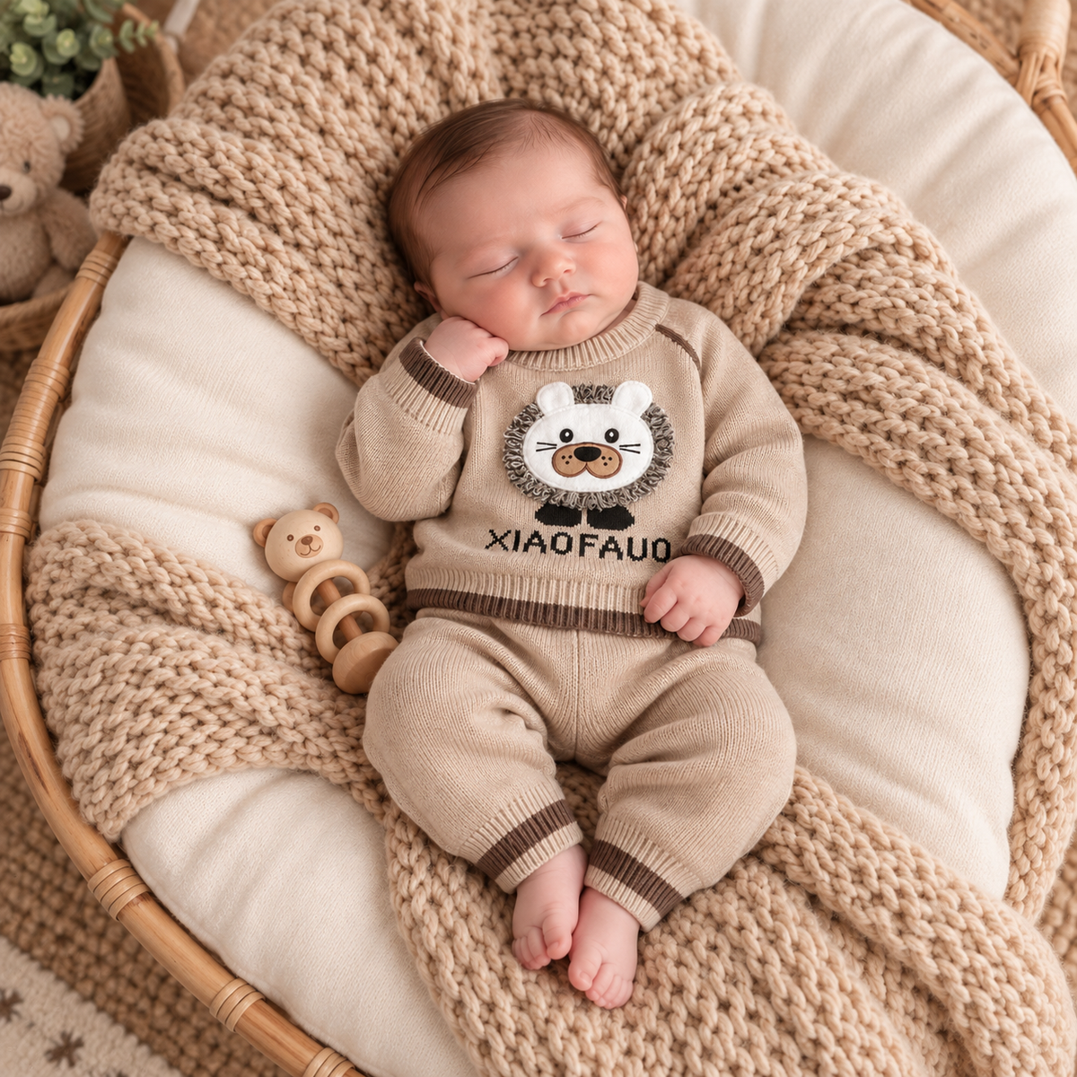 Brown 2pc knitted baby set for boys - Faba Kids