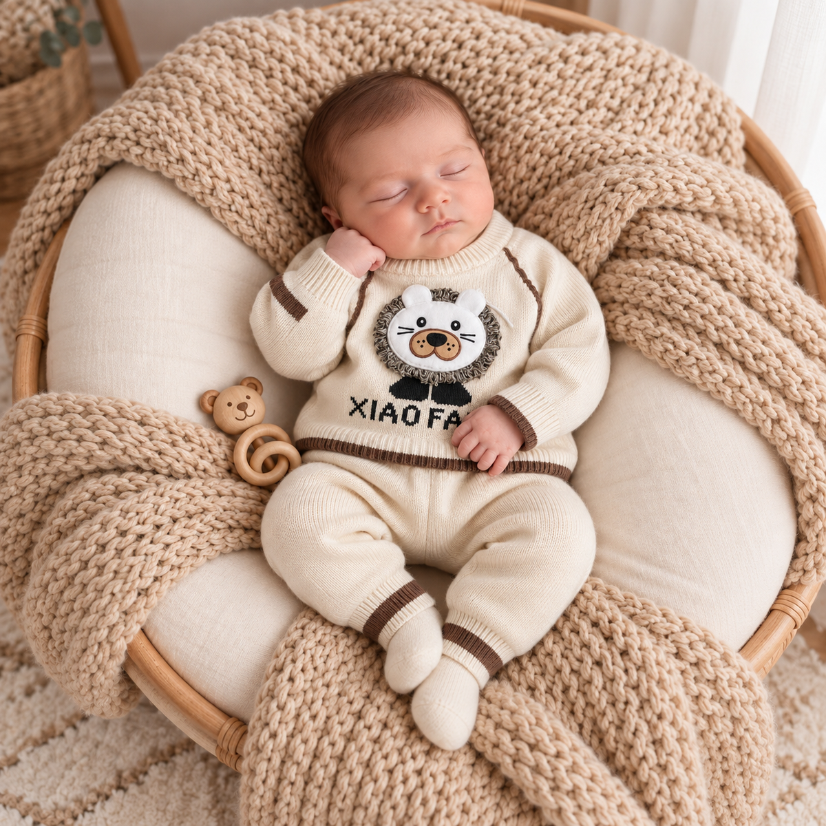Cream 2pc knitted baby set for boys - Faba Kids