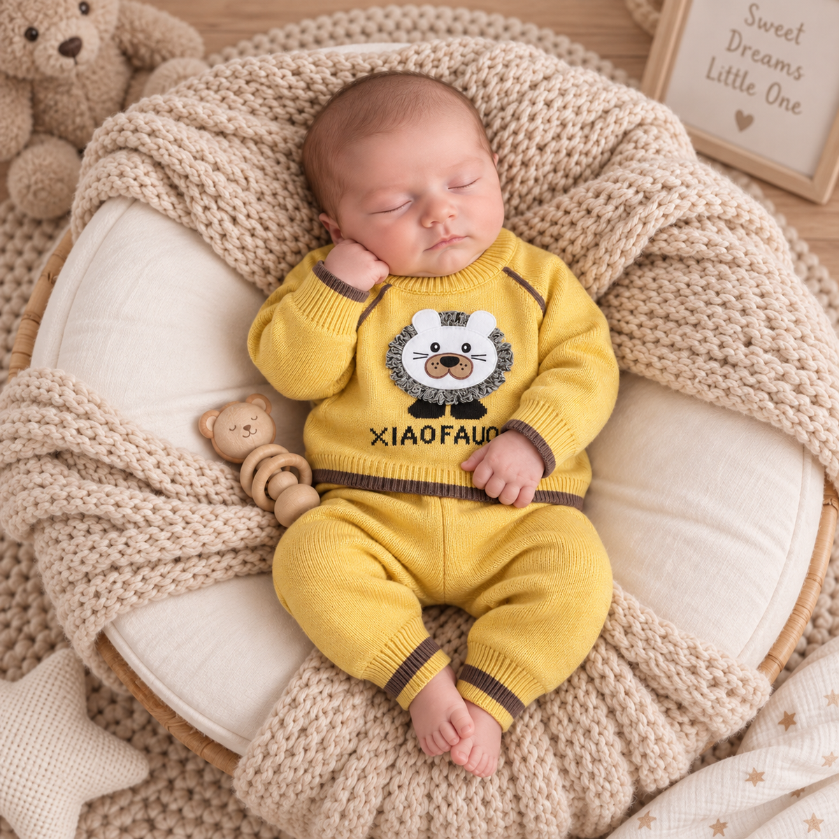 Yellow 2pc knitted baby set for boys - Faba Kids