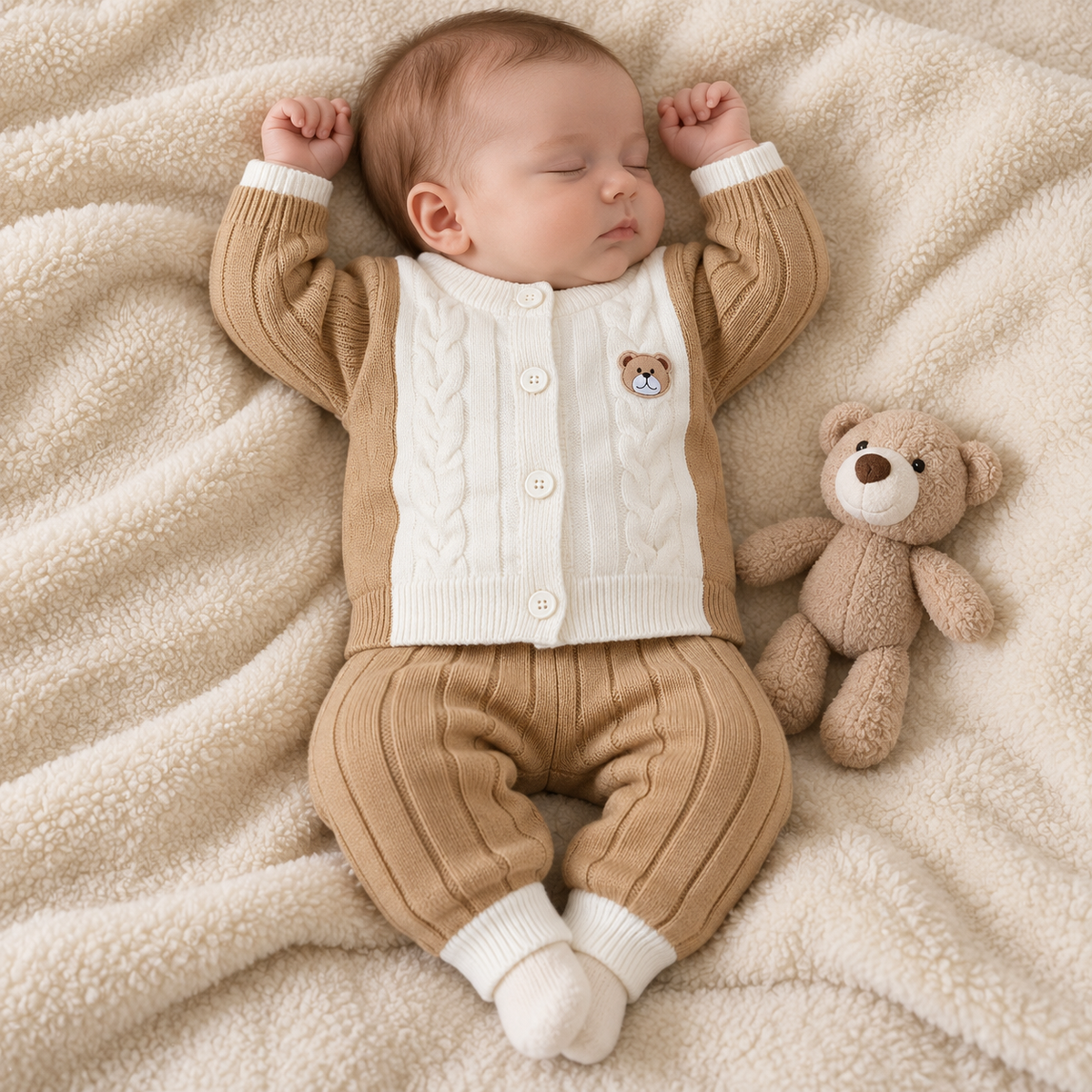 Brown 2pc knitted shirt and trouser set for baby boys - Faba Kids
