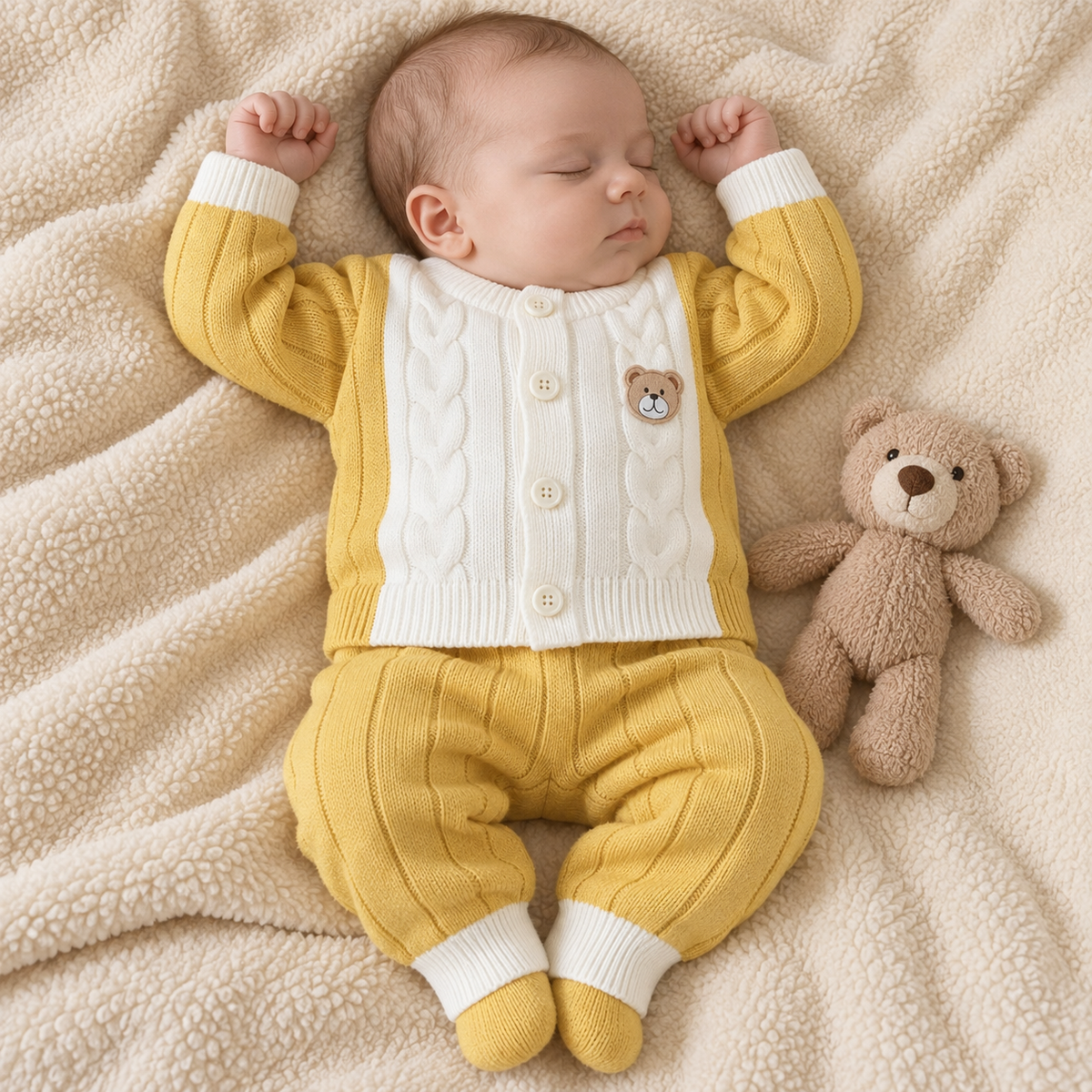 Yellow 2pc knitted shirt and trouser set for baby boys - Faba Kids