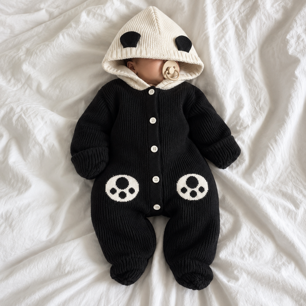 Baby boys knit hooded romper in black lifestyle