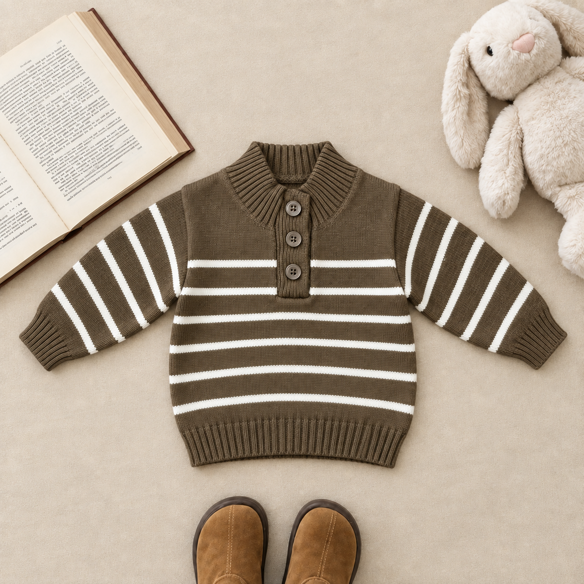 Baby boys striped knit sweater in brown