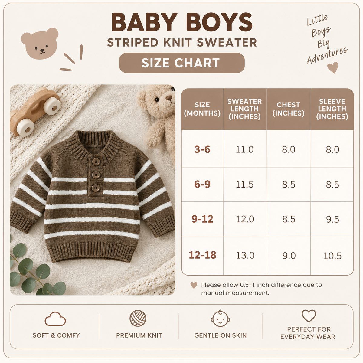 Baby boys striped knit sweater size chart