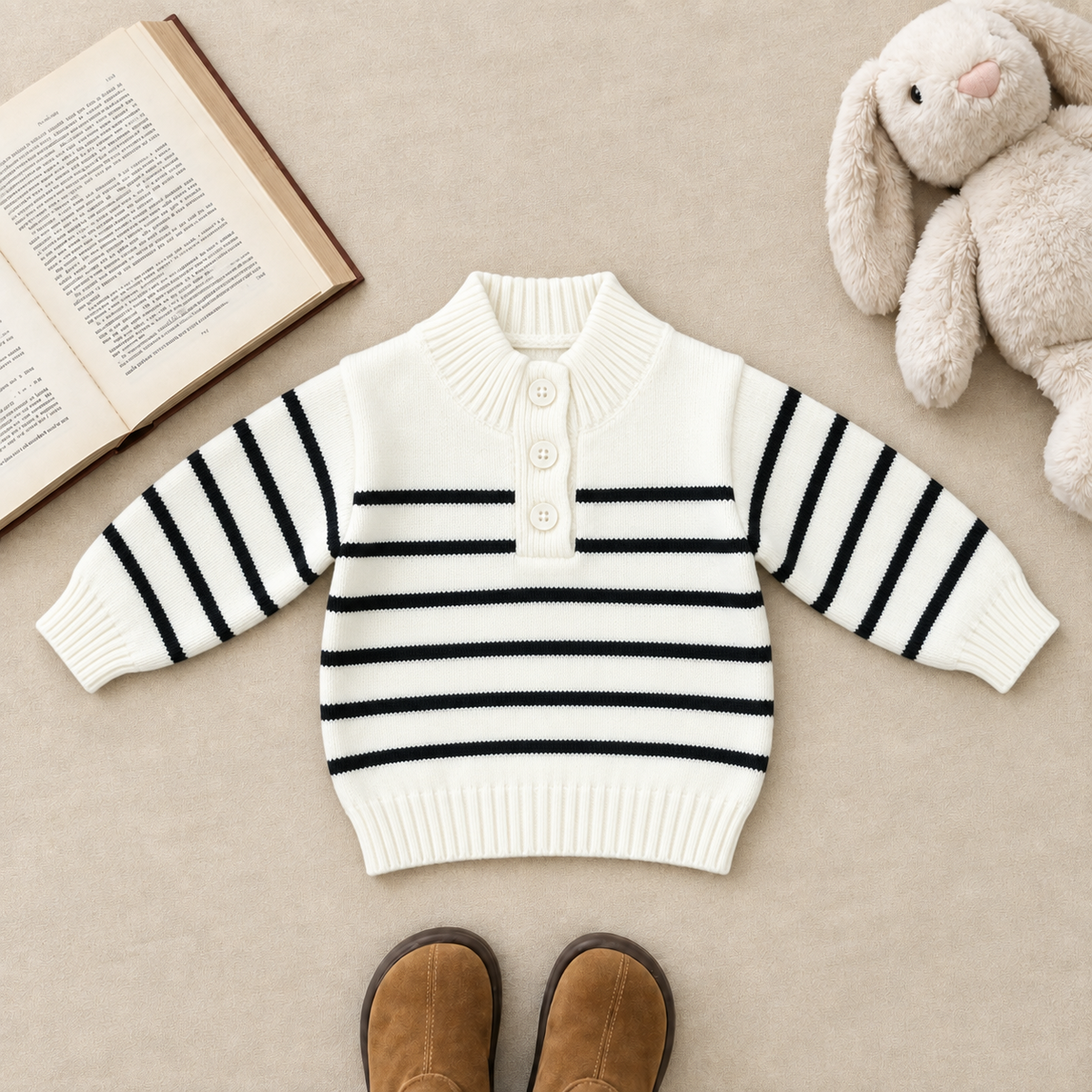 Baby boys striped knit sweater in white