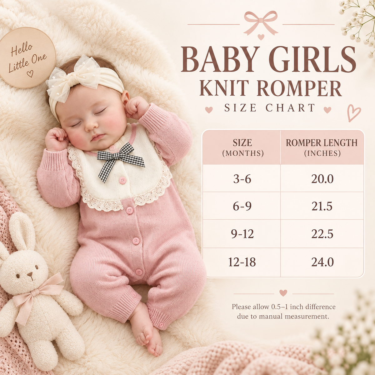 Baby girls 1PC knit lace romper size chart