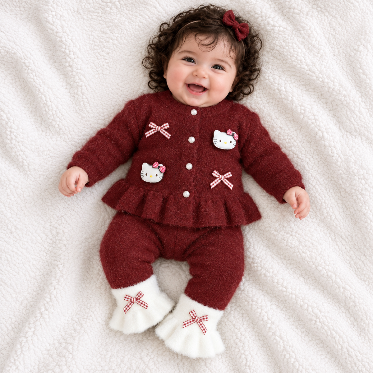 Baby girls 2PC fuzzy knit winter suit in maroon