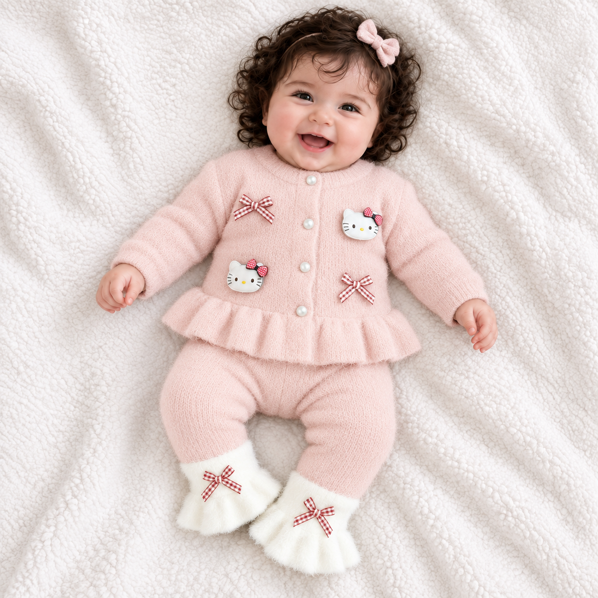 Baby girls 2PC fuzzy knit winter suit in pink
