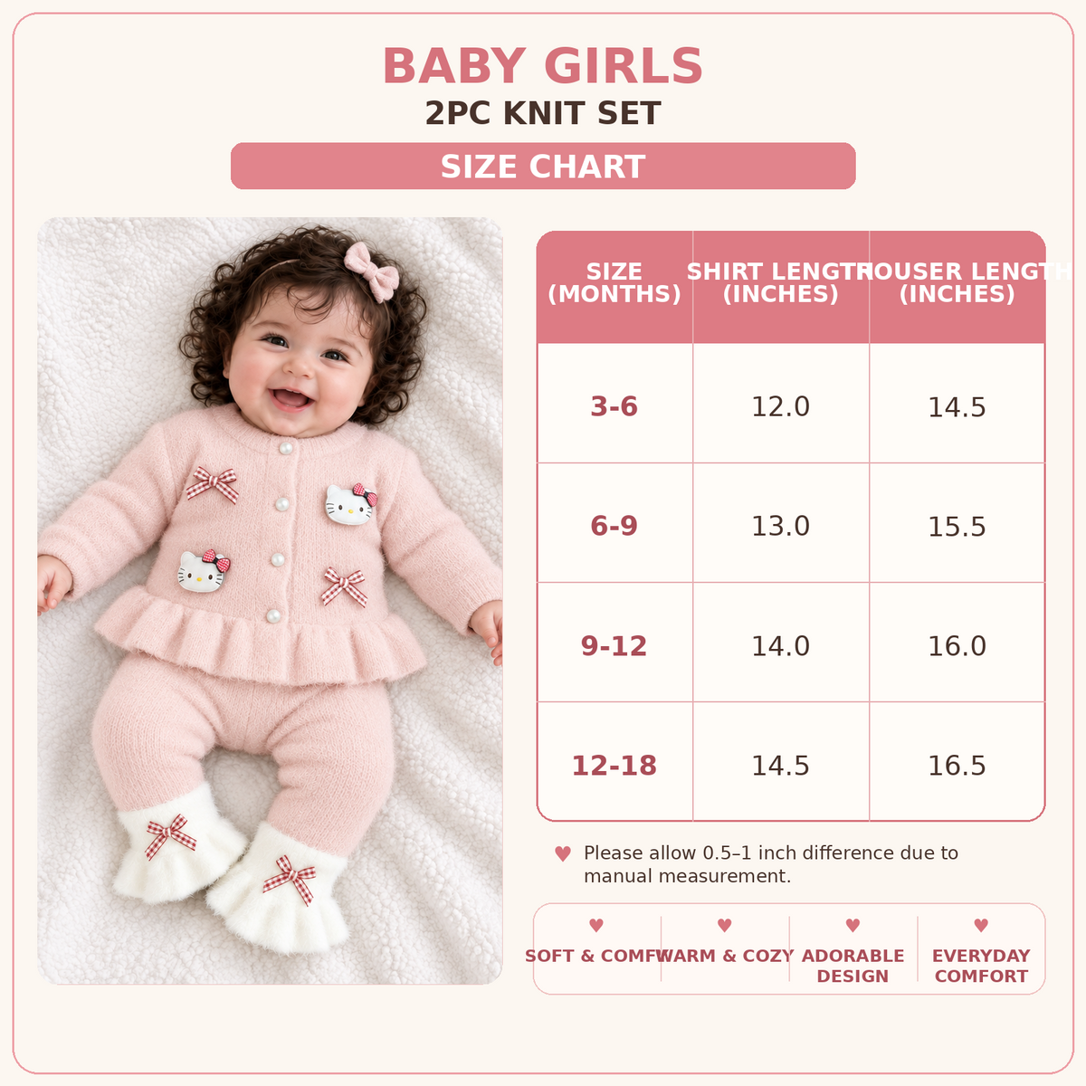 Baby girls 2PC fuzzy knit winter suit size chart