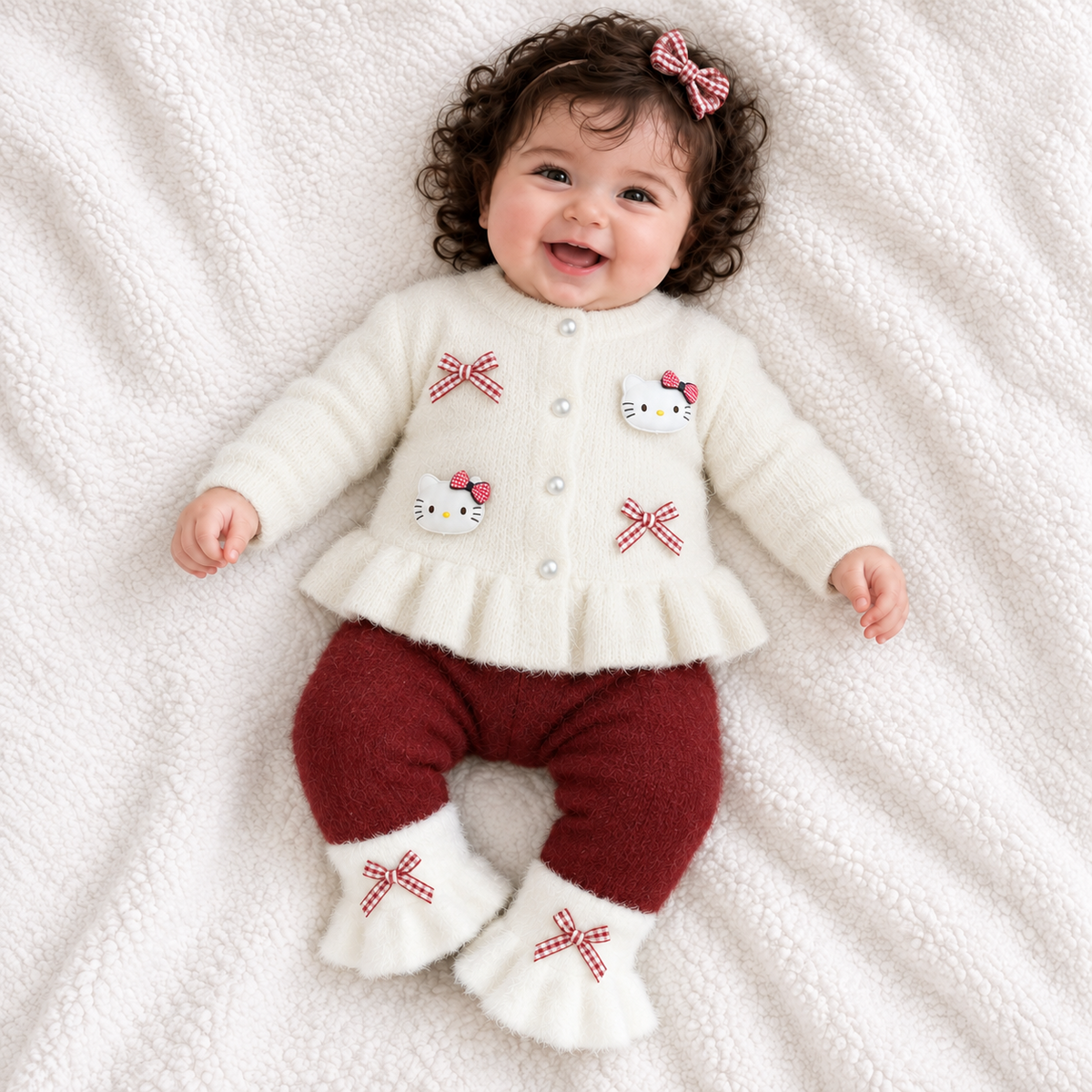 Baby girls 2PC fuzzy knit winter suit in white