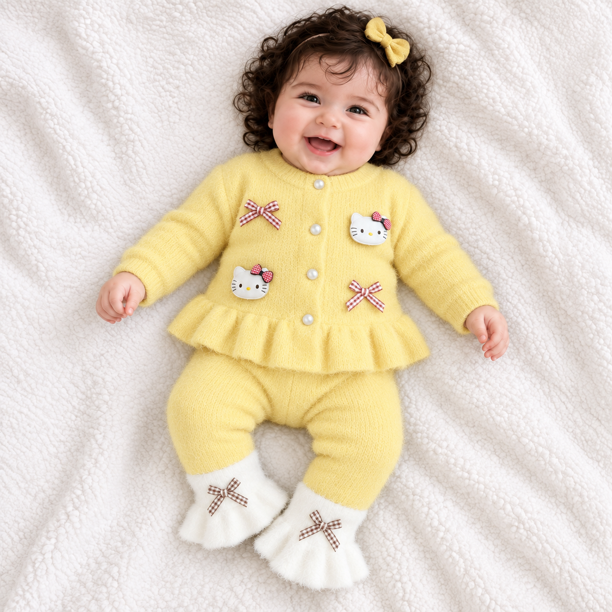 Baby girls 2PC fuzzy knit winter suit in yellow