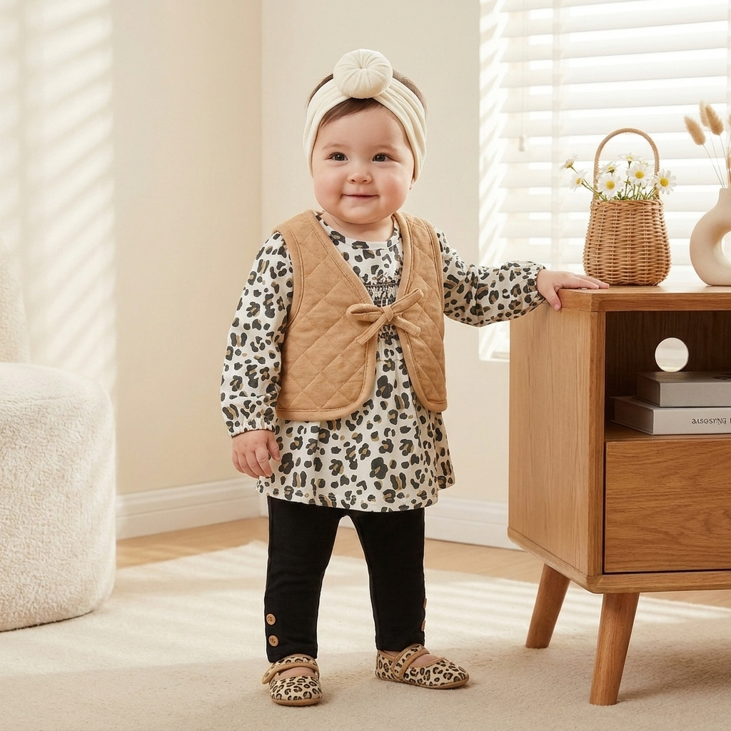Baby girl wearing black 3PC vest suit