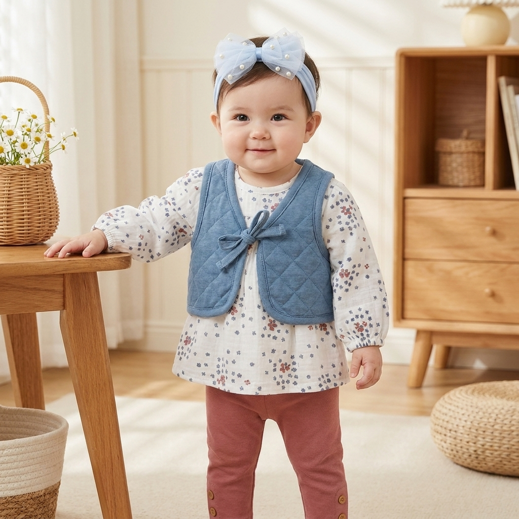 Baby girl wearing sky 3PC vest suit