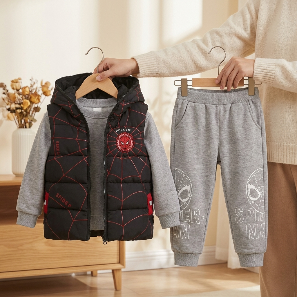 Boys 3PC grey winter jacket shirt and trouser set product image