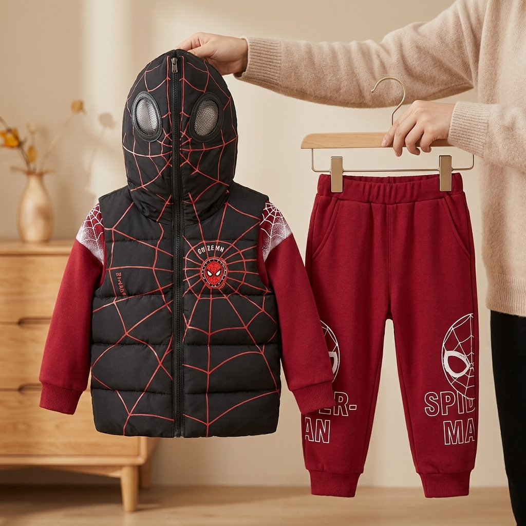 Boys 3PC red winter jacket shirt and trouser set product image