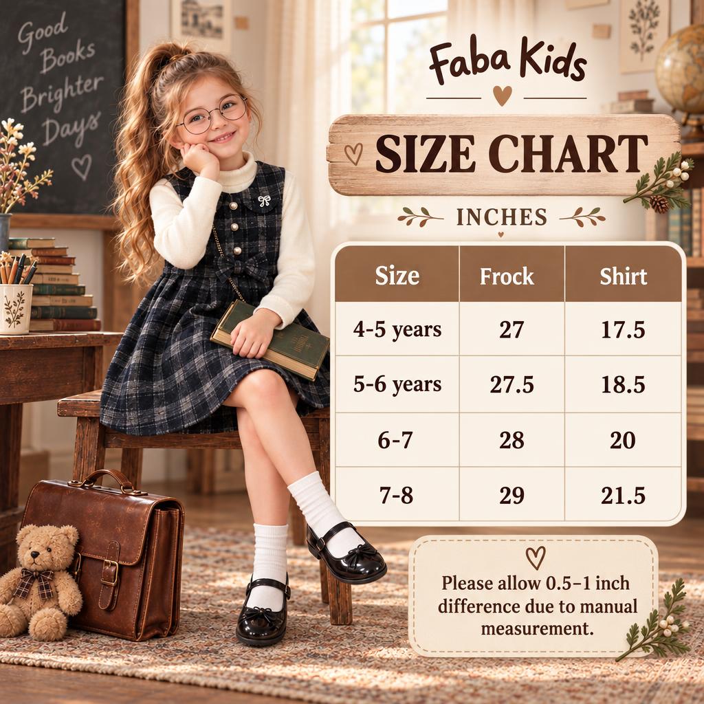 Girls Check Pinafore Frock & High-Neck Shirt Set