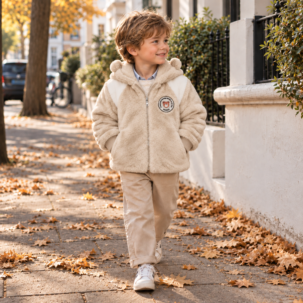 Skin teddy fur hooded jacket for boys - Faba Kids