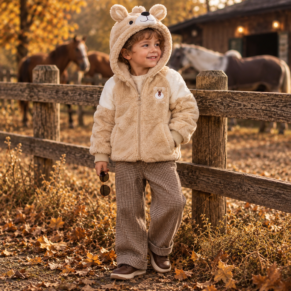 Skin teddy bear fur hooded jacket for boys - Faba Kids