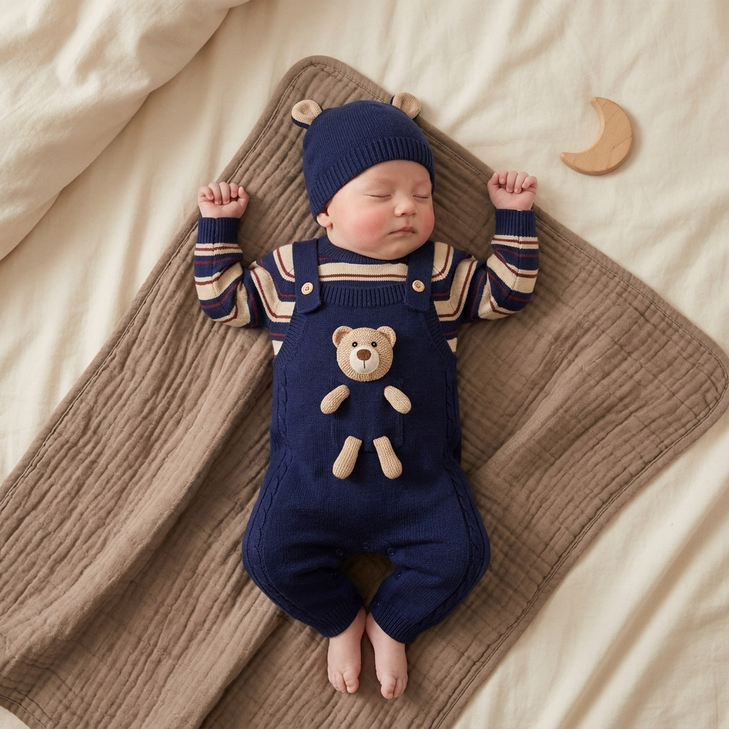 Blue 2pc teddy dungaree set for baby boys - Faba Kids