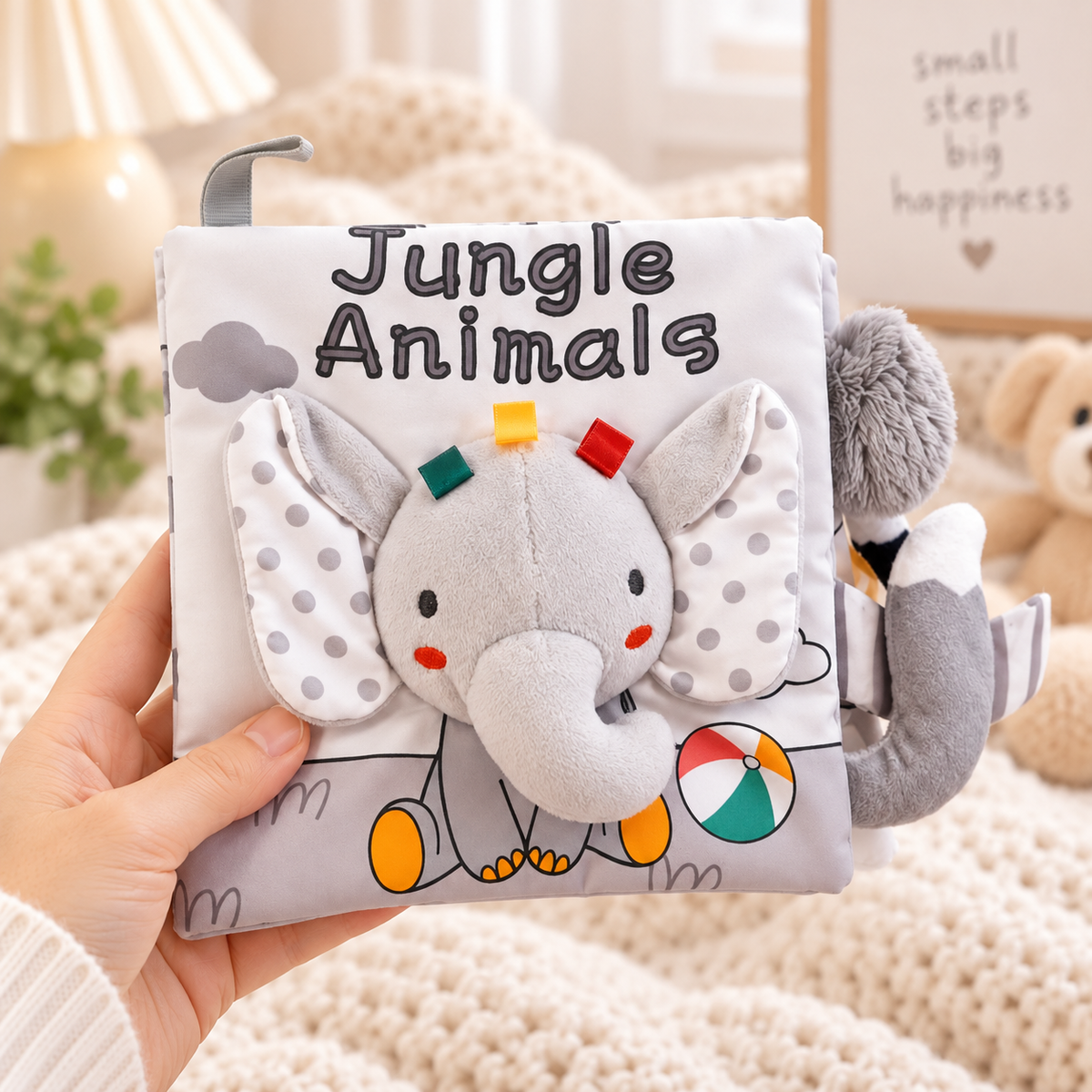 Elephant plush sensory character book for babies