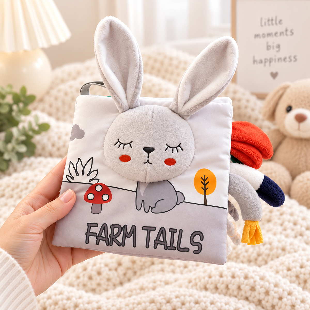 Rabbit plush sensory character book for babies