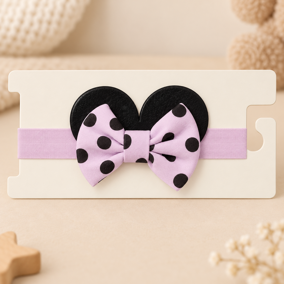 Girls purple polka dot ear bow headband