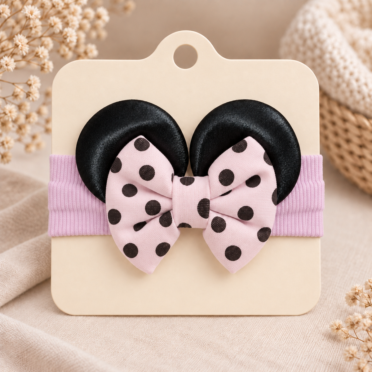 Girls light purple polka dot bow ear headband