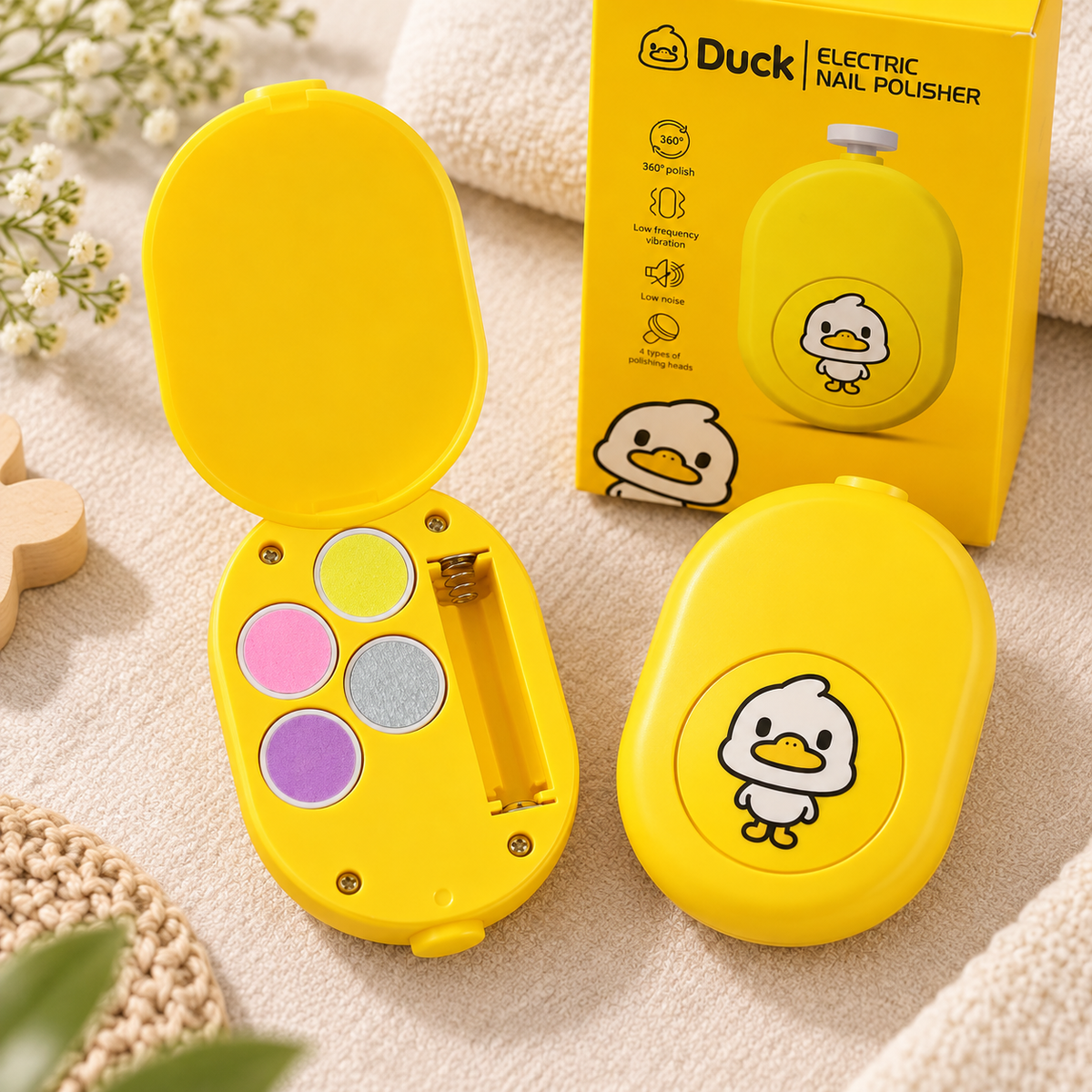 Yellow baby electric nail polisher set with polishing heads